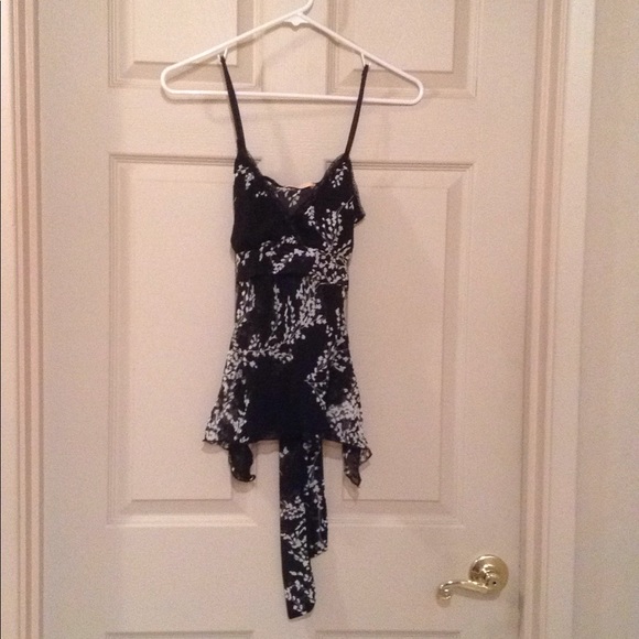 Black and White Tank Top/Cami with Floral Design. - Picture 1 of 6